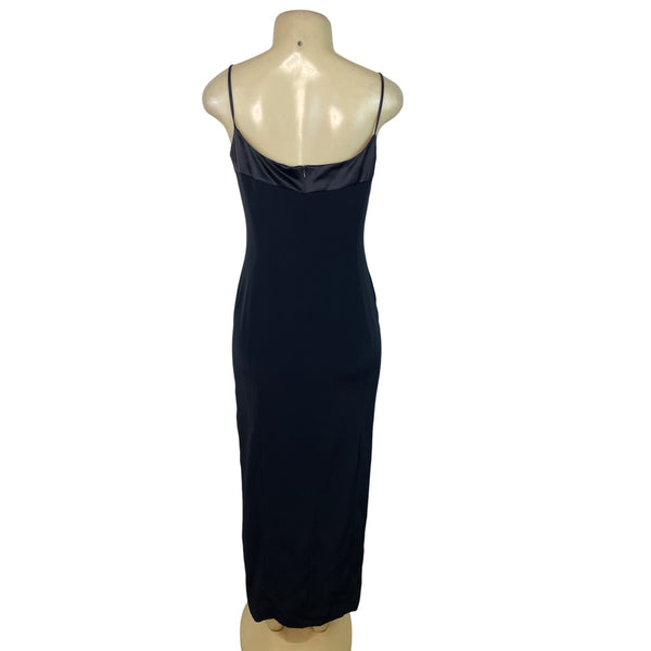 Jones New York Evening Black Spaghetti Strap Midi Dress Satin Trim Womens Size 6
