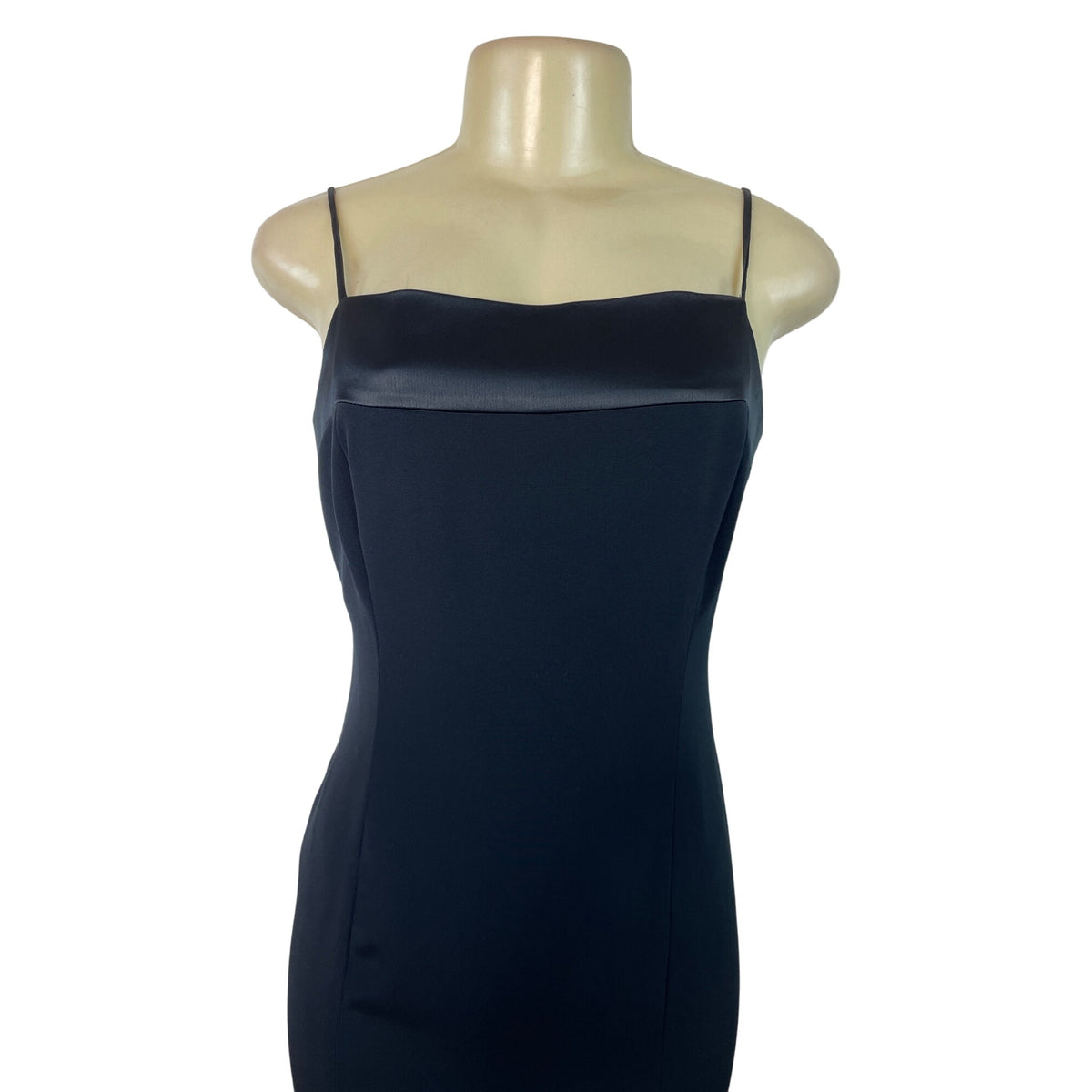 Jones New York Evening Black Spaghetti Strap Midi Dress Satin Trim Womens Size 6