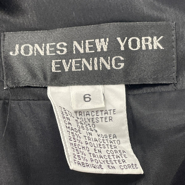 Jones New York Evening Black Spaghetti Strap Midi Dress Satin Trim Womens Size 6