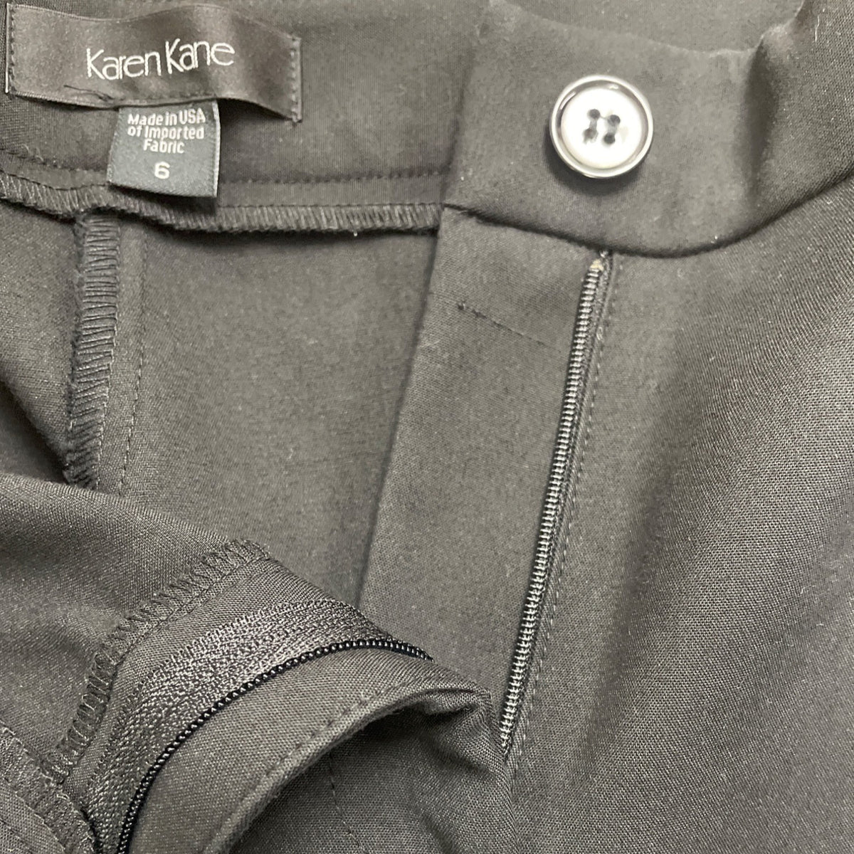 Karen Kane Women’s Black Stretch Pants Slim Fit Ankle Length Button Size 6