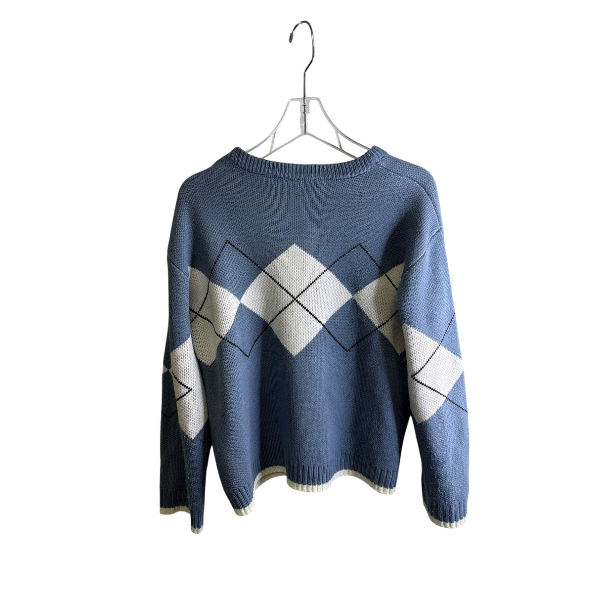 Dazy Womens Blue Knit Argyle Sweater Medium Cozy Casual Pullover Made In China