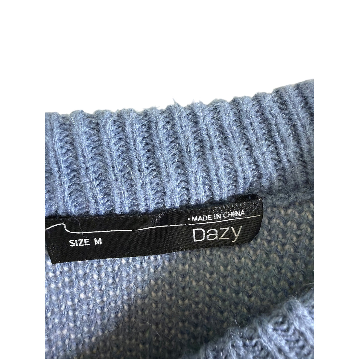Dazy Womens Blue Knit Argyle Sweater Medium Cozy Casual Pullover Made In China