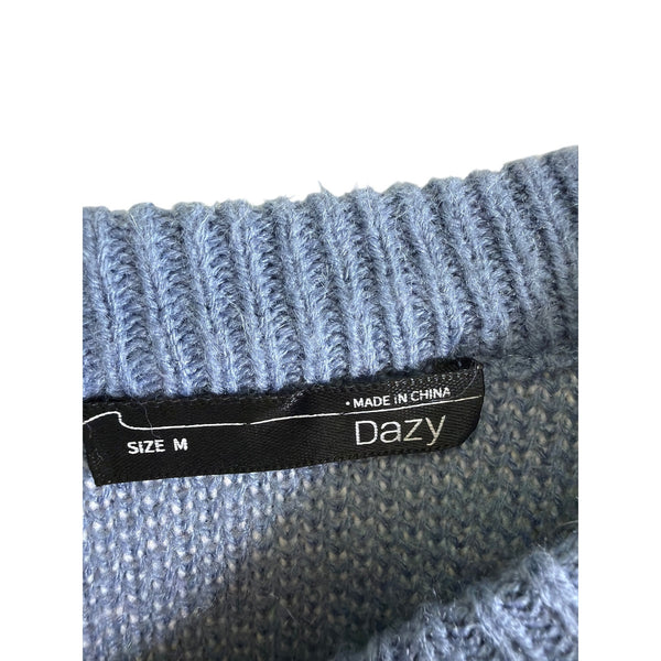Dazy Womens Blue Knit Argyle Sweater Medium Cozy Casual Pullover Made In China