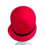 Red Wool & Felt Cloche Hat With Black Band & Floral Accent