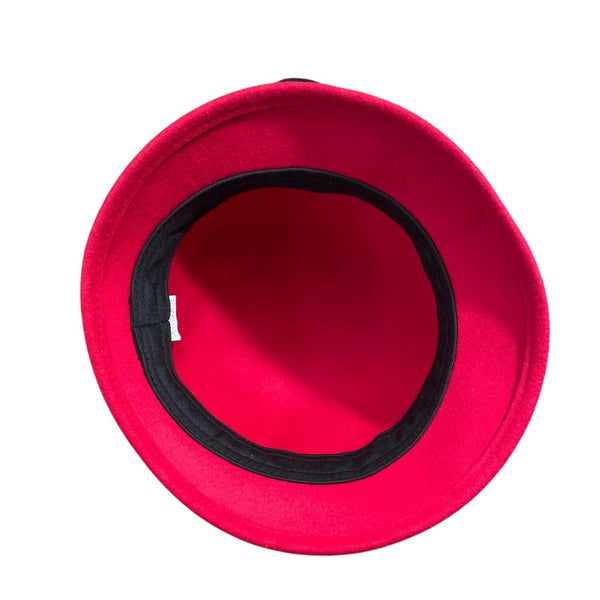 Red Wool & Felt Cloche Hat With Black Band & Floral Accent