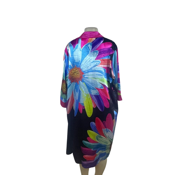Lily By Firmiana Satin Women’s Pink Floral Two-Piece Robe & Slip Dress Nightwear Set Medium Lightweight