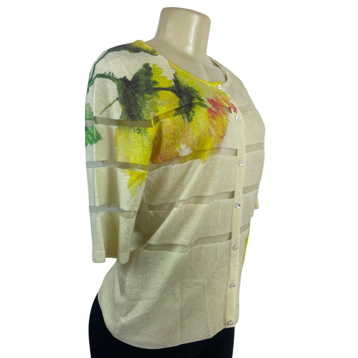 Escada Women’s Floral Sleeveless Top & Matching Cardigan Set Beige Yellow Sz M
