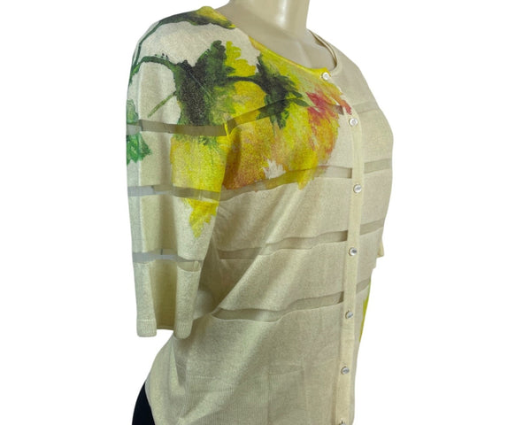 Escada Women’s Floral Sleeveless Top & Matching Cardigan Set Beige Yellow Sz M