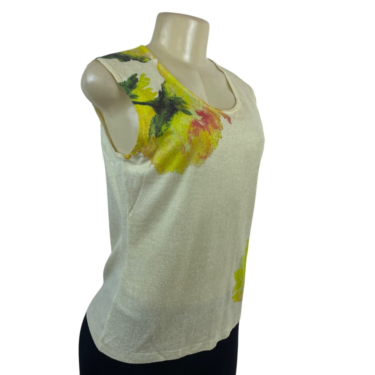 Escada Women’s Floral Sleeveless Top & Matching Cardigan Set Beige Yellow Sz M