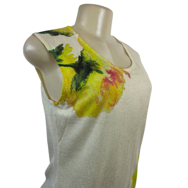 Escada Women’s Floral Sleeveless Top & Matching Cardigan Set Beige Yellow Sz M