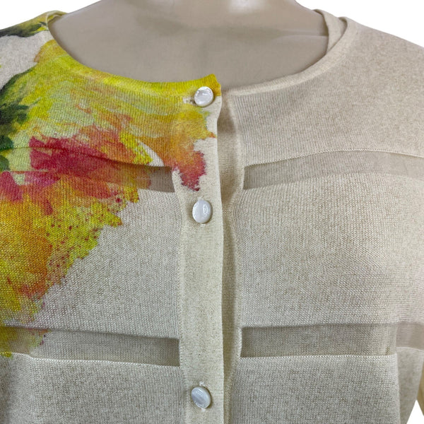 Escada Women’s Floral Sleeveless Top & Matching Cardigan Set Beige Yellow Sz M
