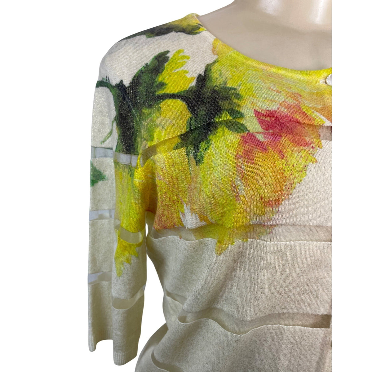 Escada Women’s Floral Sleeveless Top & Matching Cardigan Set Beige Yellow Sz M