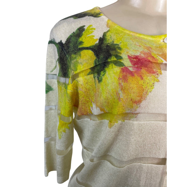 Escada Women’s Floral Sleeveless Top & Matching Cardigan Set Beige Yellow Sz M