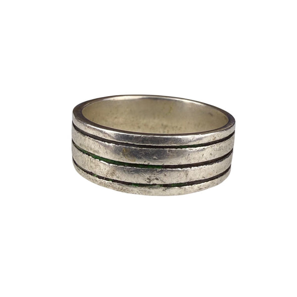 Sterling Silver 925 Mens Wide Band Ring Polished With Triple Groove Design