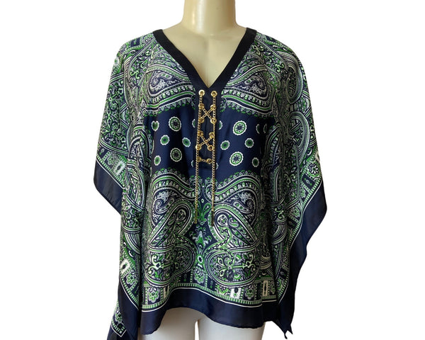 Michael Women's Blue Paisley Blouse Sz S/M - NWT