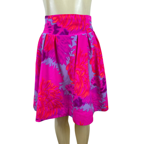 Nanette Lepore Womens Pink Purple 100% Silk Floral A-Line Skirt Size 0