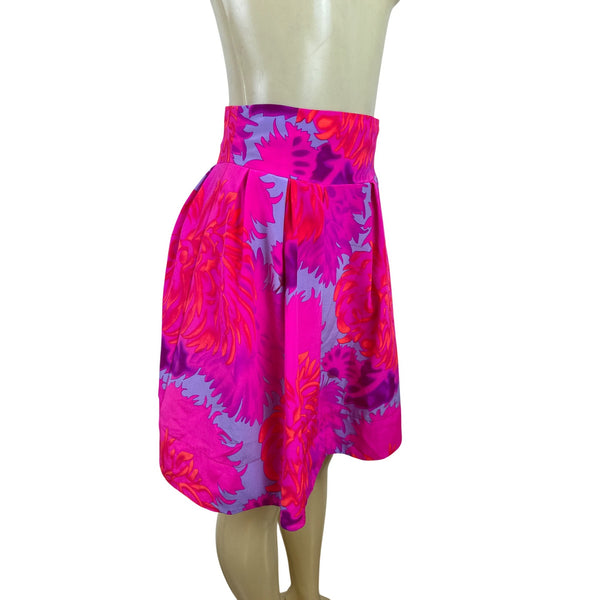 Nanette Lepore Womens Pink Purple 100% Silk Floral A-Line Skirt Size 0