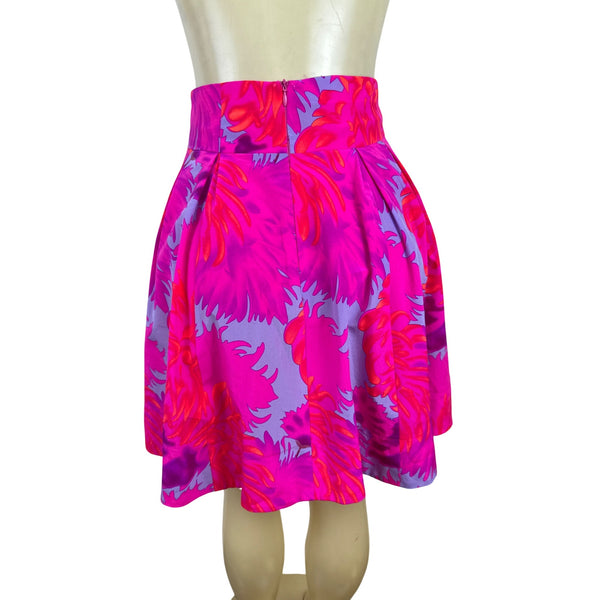 Nanette Lepore Womens Pink Purple 100% Silk Floral A-Line Skirt Size 0