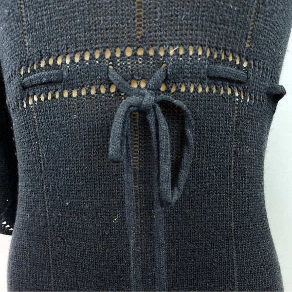 Say What Black Knit Dress With Scoop Neck & Waist Tie 3/4 Bell Sleeves Size L