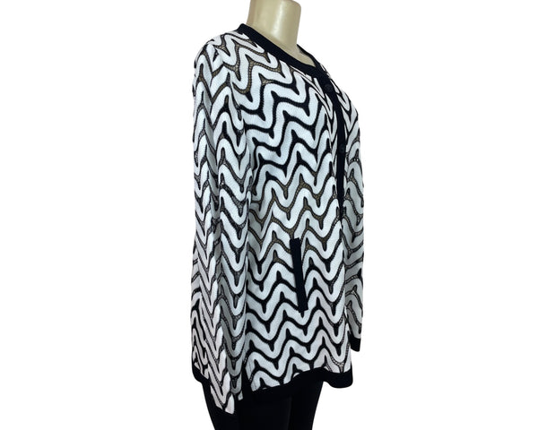Misook Exclusively Womens Black & White Chevron Knit Cardigan Size IX