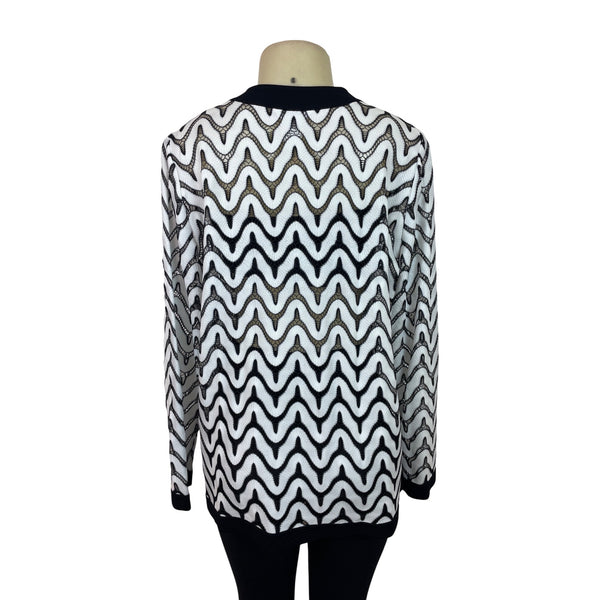 Misook Exclusively Women's Black & White Chevron Knit Cardigan Size IX