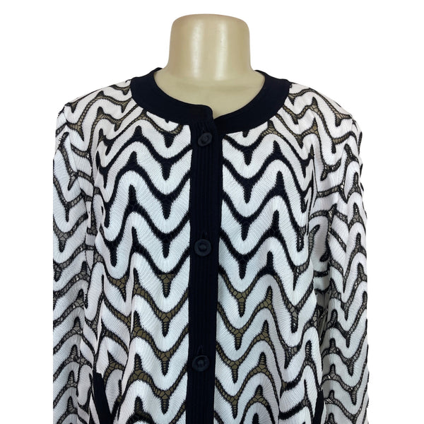 Misook Exclusively Women's Black & White Chevron Knit Cardigan Size IX