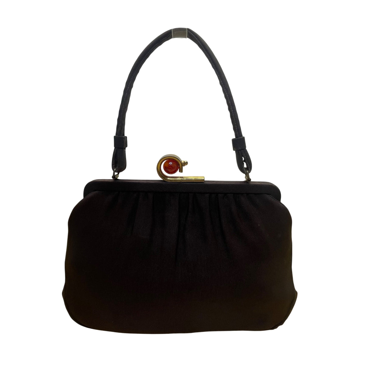 Bags By Edwards Women’s Brown Satin Top Handle Red Stone Clasp Vintage Purse