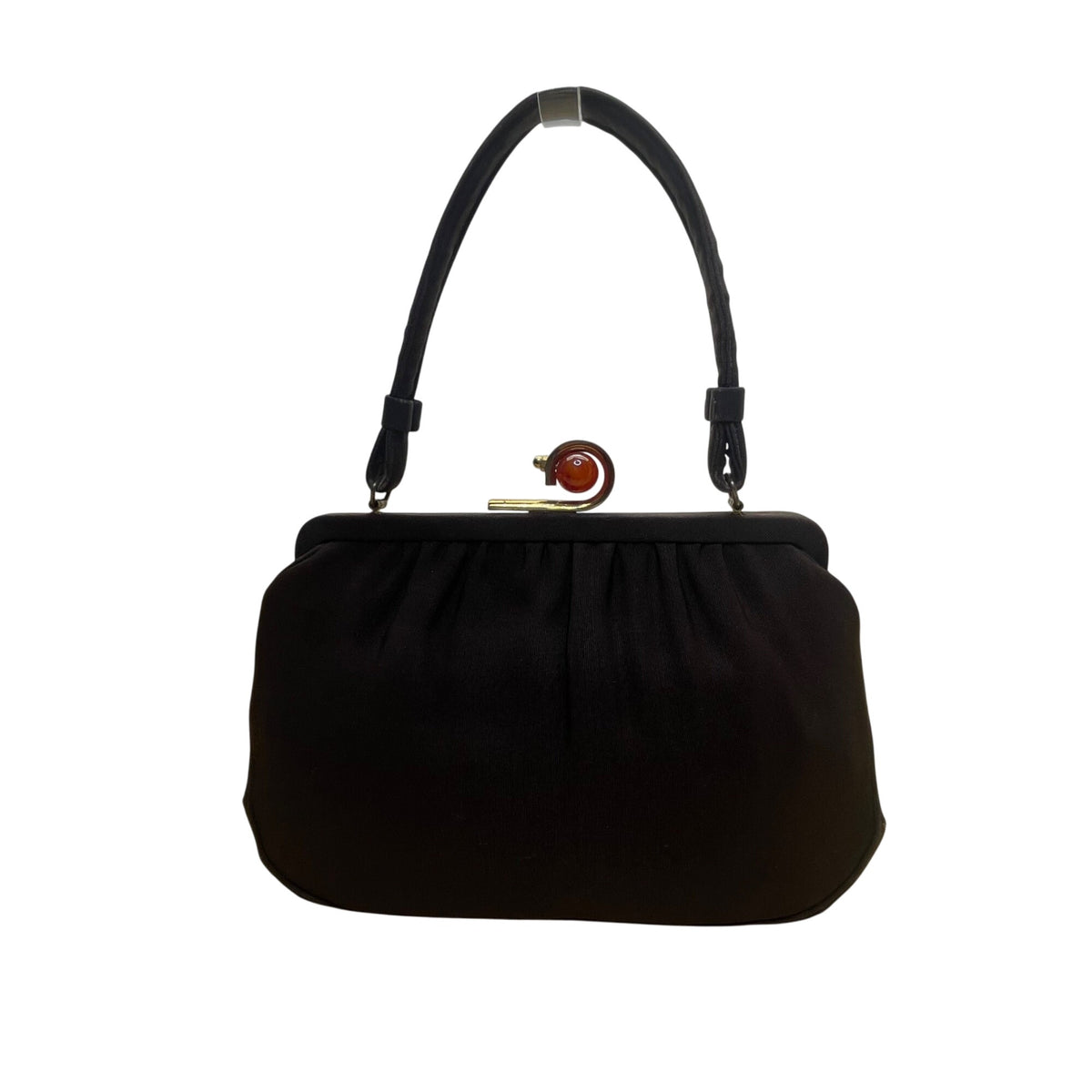 Bags By Edwards Women’s Brown Satin Top Handle Red Stone Clasp Vintage Purse