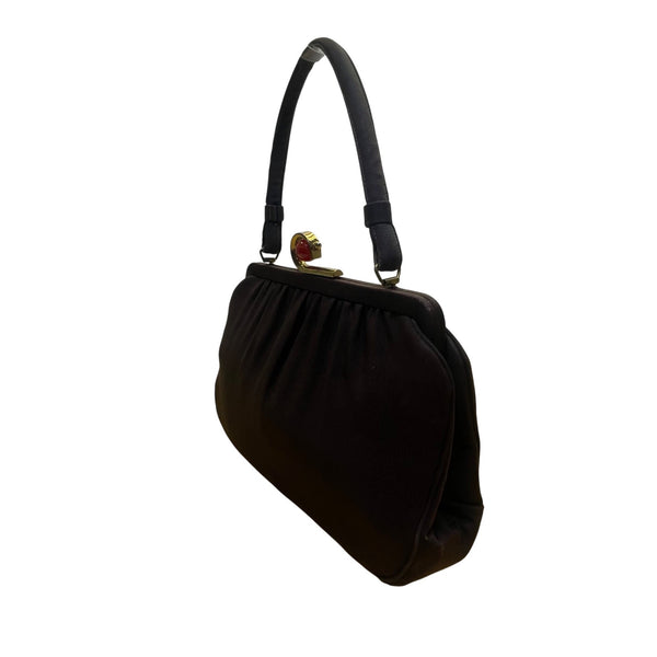 Bags By Edwards Women’s Brown Satin Top Handle Red Stone Clasp Vintage Purse