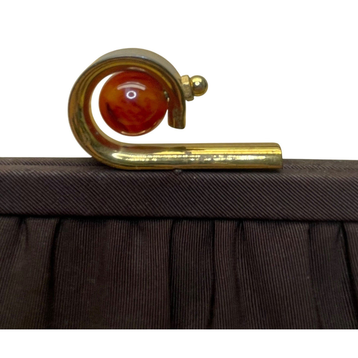 Bags By Edwards Women’s Brown Satin Top Handle Red Stone Clasp Vintage Purse