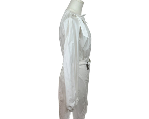 Rachel Comey White Long-Sleeve Belted Shirt Dress w Tie Neck & Button Front Sz 6