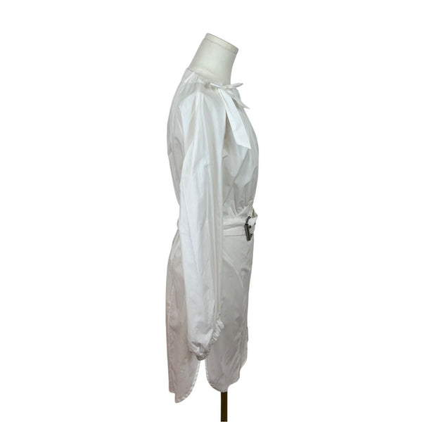 Rachel Comey White Long-Sleeve Belted Shirt Dress w Tie Neck & Button Front Sz 6