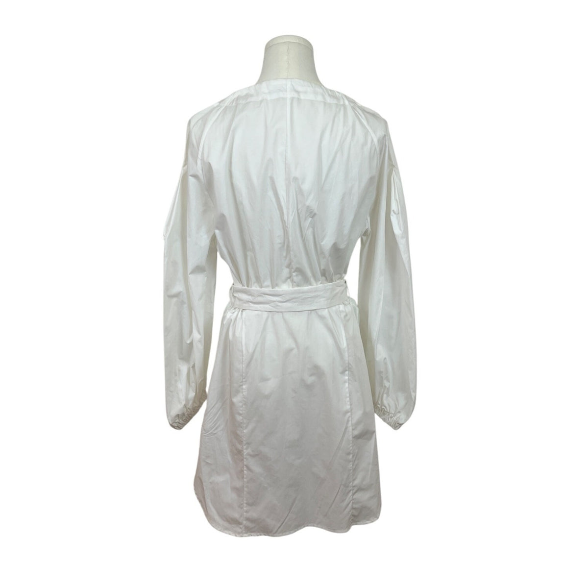 Rachel Comey White Long-Sleeve Belted Shirt Dress w Tie Neck & Button Front Sz 6