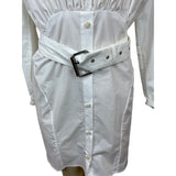Rachel Comey White Long-Sleeve Belted Shirt Dress w Tie Neck & Button Front Sz 6