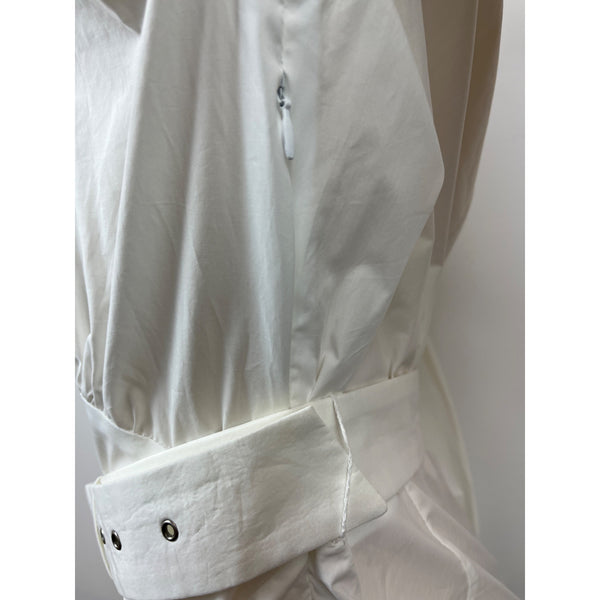 Rachel Comey White Long-Sleeve Belted Shirt Dress w Tie Neck & Button Front Sz 6