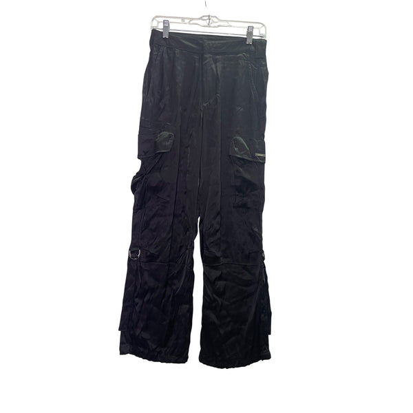 Youngla Womens Black Satin Cargo Pants X-Small Multi-Pocket Relaxed Fit Casual Chic