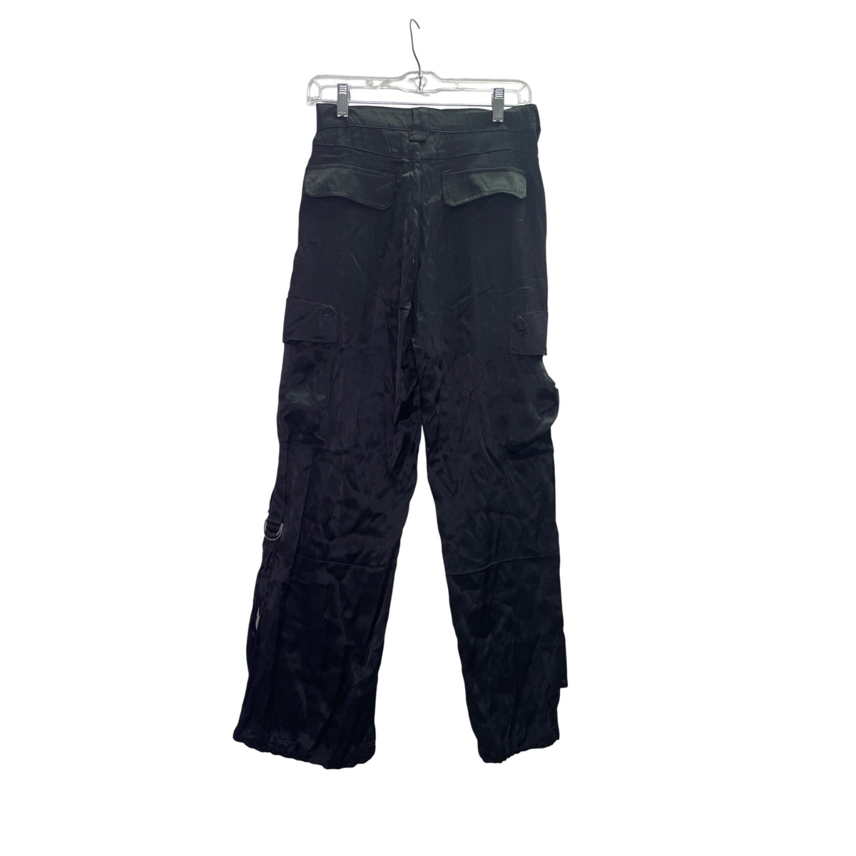 Youngla Womens Black Satin Cargo Pants X-Small Multi-Pocket Relaxed Fit Casual Chic