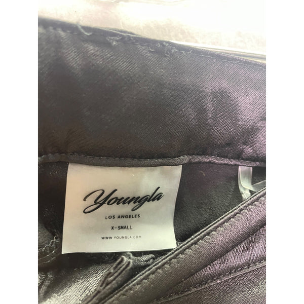 Youngla Womens Black Satin Cargo Pants X-Small Multi-Pocket Relaxed Fit Casual Chic