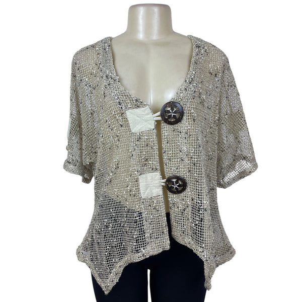 Kaktus Womens Beige Mesh Knit Cardigan Button Closure Short Sleeve