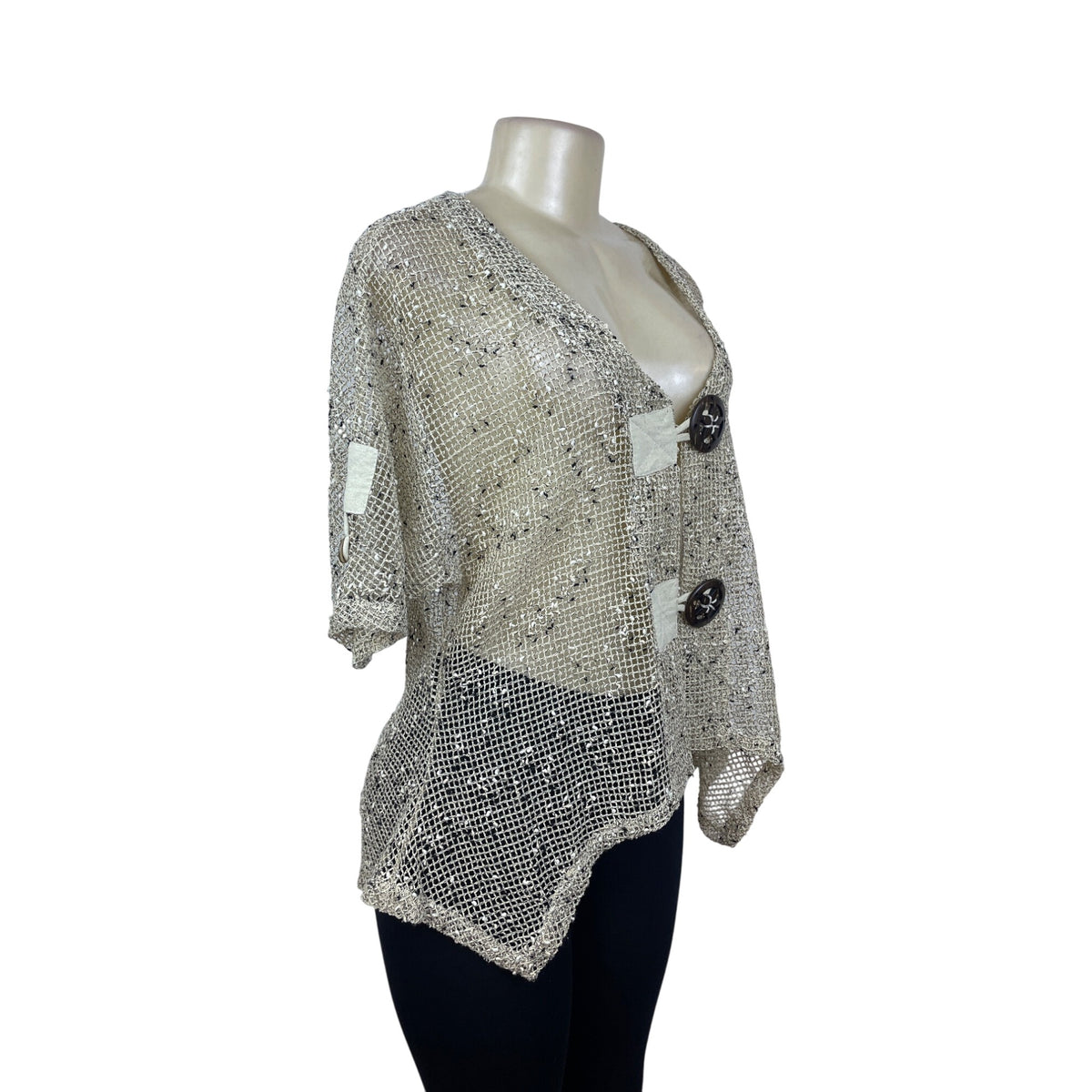 Kaktus Womens Beige Mesh Knit Cardigan Button Closure Short Sleeve