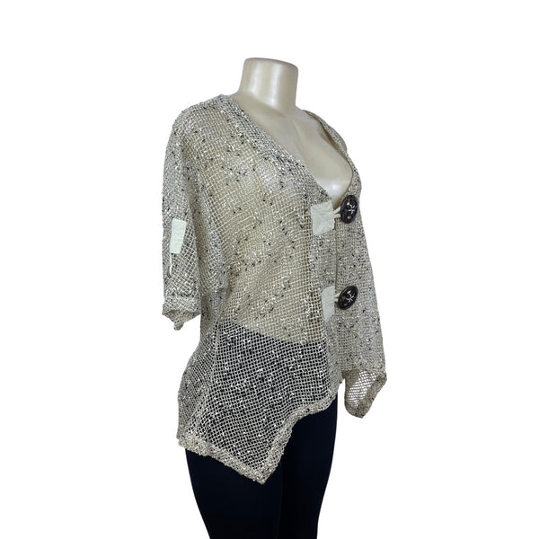Kaktus Womens Beige Mesh Knit Cardigan Button Closure Short Sleeve