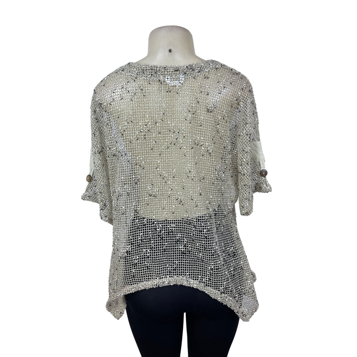 Kaktus Womens Beige Mesh Knit Cardigan Button Closure Short Sleeve