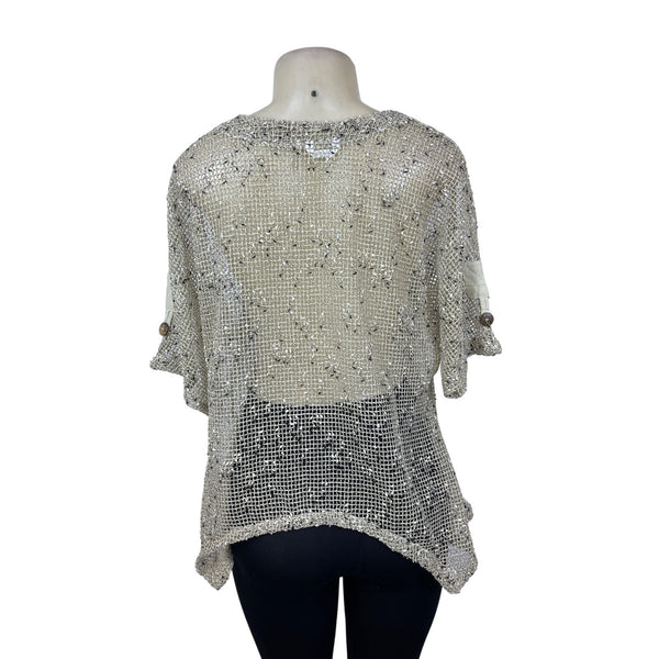Kaktus Womens Beige Mesh Knit Cardigan Button Closure Short Sleeve