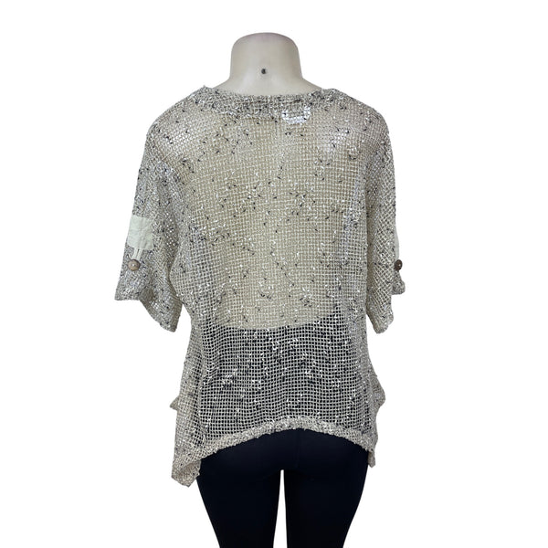 Kaktus Womens Beige Mesh Knit Cardigan Button Closure Short Sleeve