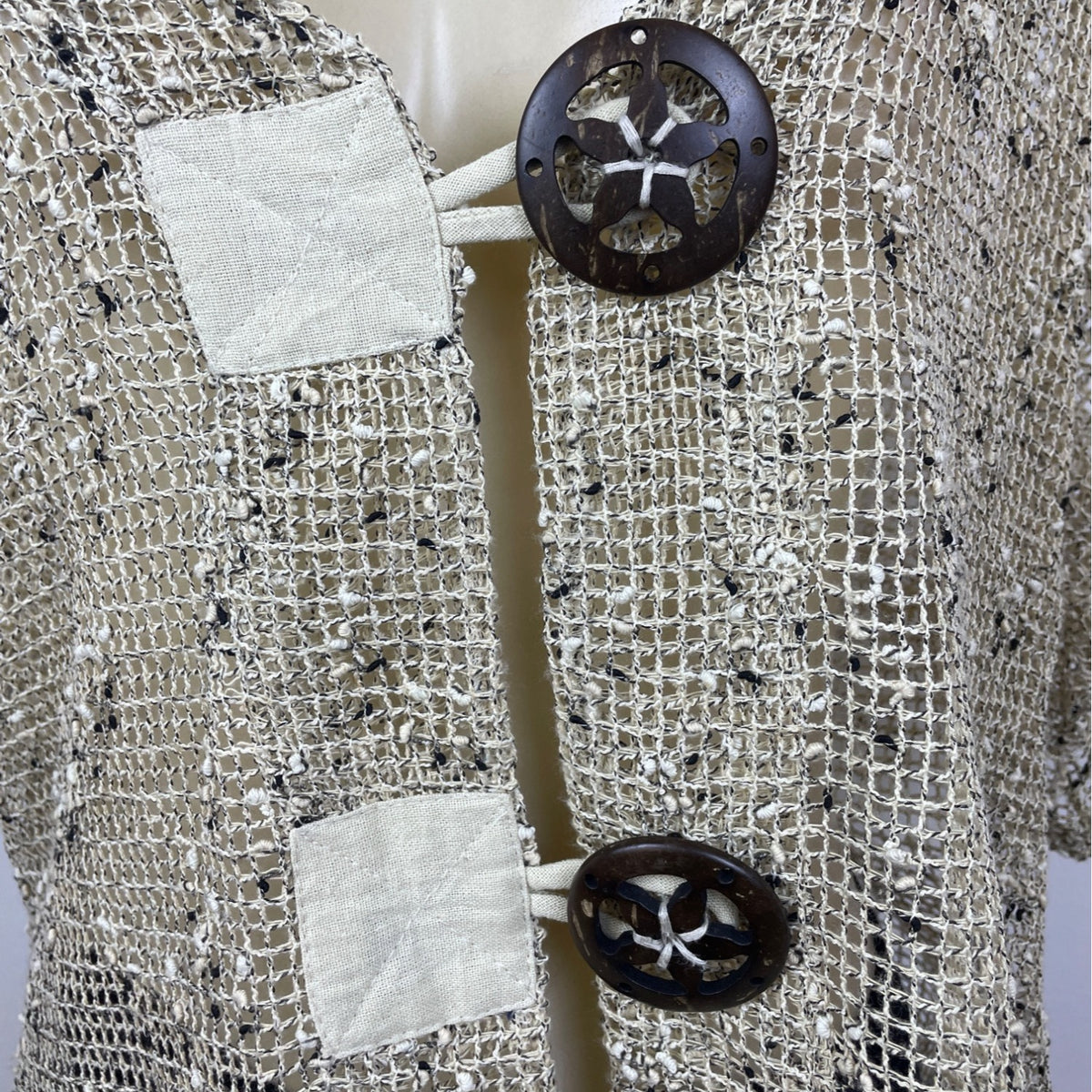 Kaktus Womens Beige Mesh Knit Cardigan Button Closure Short Sleeve