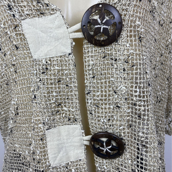 Kaktus Womens Beige Mesh Knit Cardigan Button Closure Short Sleeve