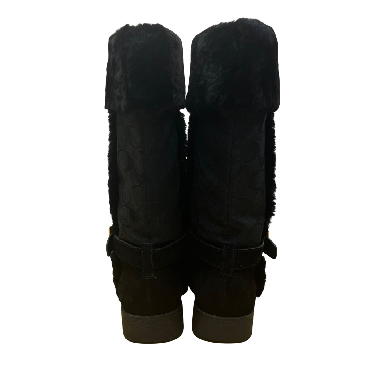 Coach Women’s Black Suede & Faux Fur Mid-Calf Buckle Detail DeeAnn Boots Size 6B
