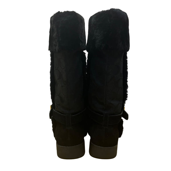 Coach Women’s Black Suede & Faux Fur Mid-Calf Buckle Detail DeeAnn Boots Size 6B