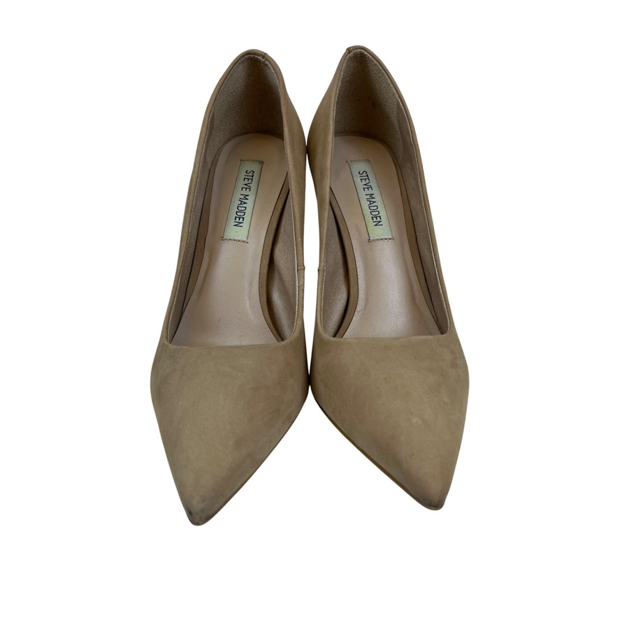 Steve Madden Womens Beige Microfiber Pointed Toe Stiletto Heels Classic Pumps Size 8