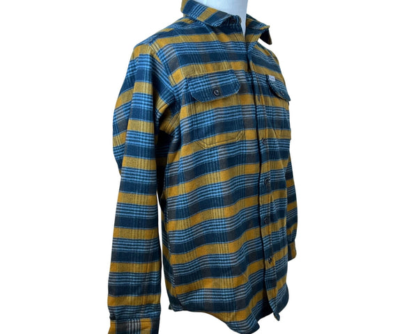 Columbia Men's Yellow Blue Plaid Cotton Button Up Flannel Shirt Regular Fit M